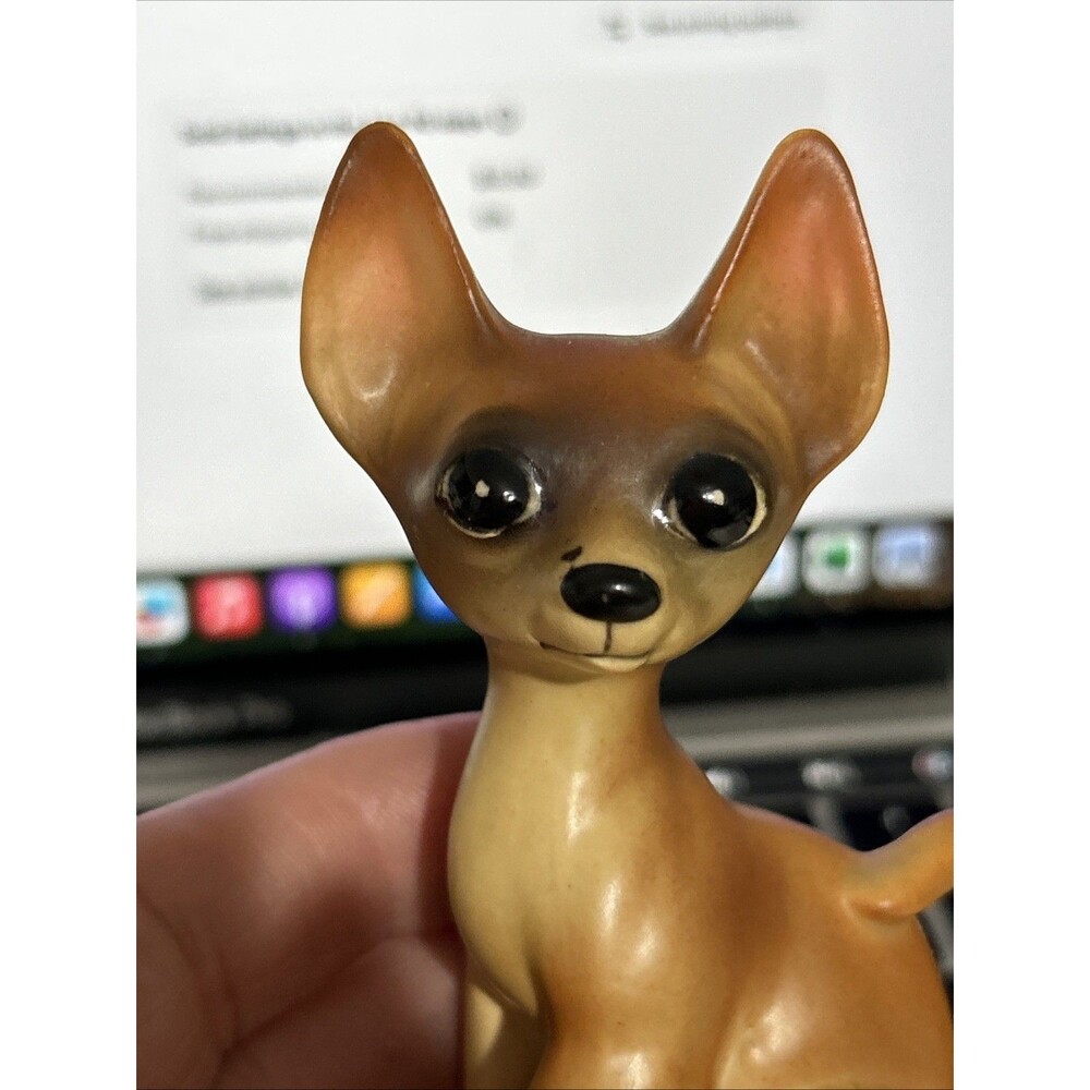 Vintage Set of 2 MCM Porcelain Sitting Chihuahua Dog Figurine Bisque A583 JAPAN